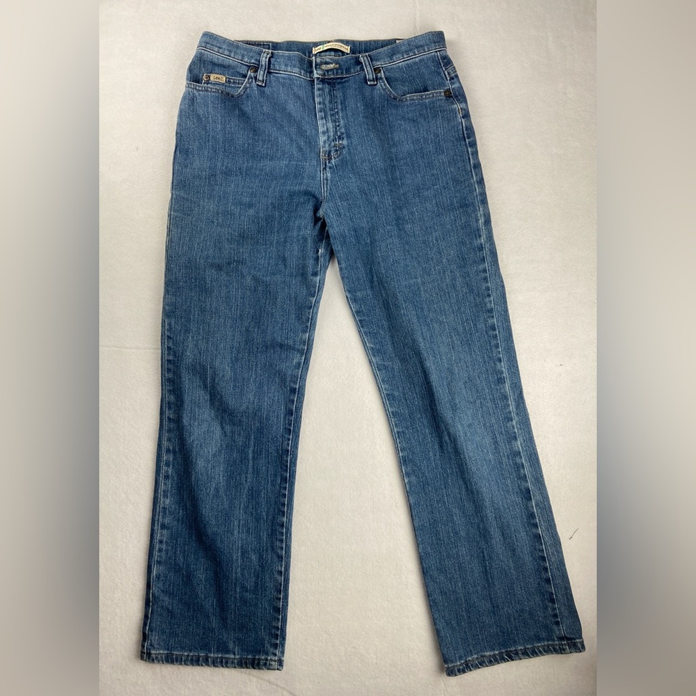 Lee Womens Relaxed Straight Wide Leg Medium Wash Jeans Size 10 Short